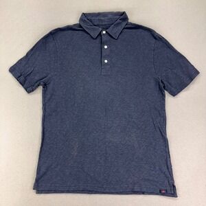 Faherty Reserve Polo Shirt Mens Large Blue Linen/Cotton‎ Blend Casual Preppy